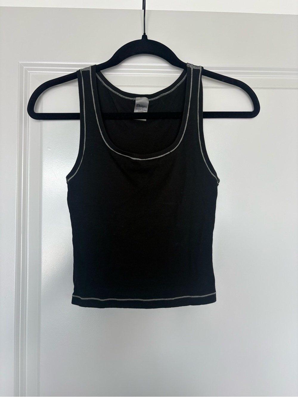 Black Ribbed Tank Top with Contrast Stitching - Women